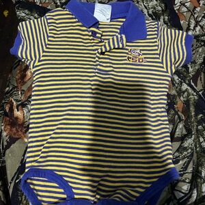 LSU Striped Polo Baby Onesie - Purple & Yellow